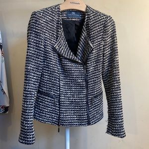 Double breasted, collarless, zip front boucle blazer Tart Collections